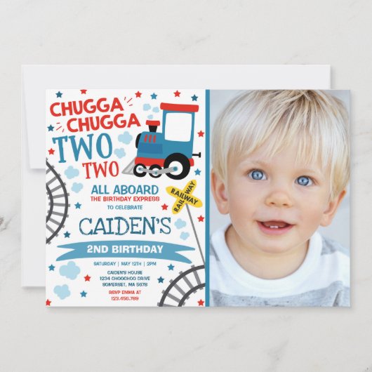 Train Birthday Invite Chugga Chugga Twee Train Kaart (Voorkant)