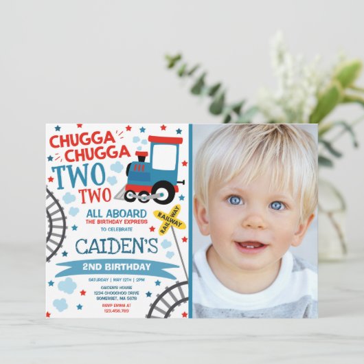 Train Birthday Invite Chugga Chugga Twee Train Kaart (Staand voorkant)