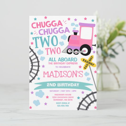 Train Birthday Invite Chugga Chugga Twee Train Kaart (Staand voorkant)