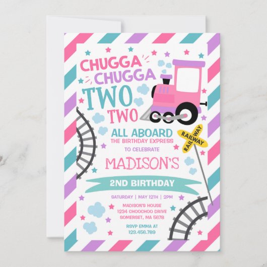 Train Birthday Invite Chugga Chugga Twee Train Kaart (Voorkant)