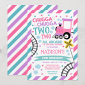 Train Birthday Invite Chugga Chugga Twee Train Kaart (Voorkant / Achterkant)