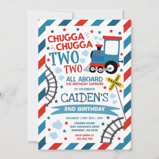 Train Birthday Invite Chugga Chugga Twee Train Kaart (Voorkant)