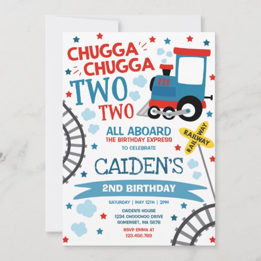 Train Birthday Invite Chugga Chugga Twee Train Kaart (Voorkant)