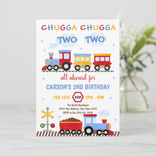 Train Birthday Invite Chugga Chugga Two Two Train Kaart (Staand voorkant)