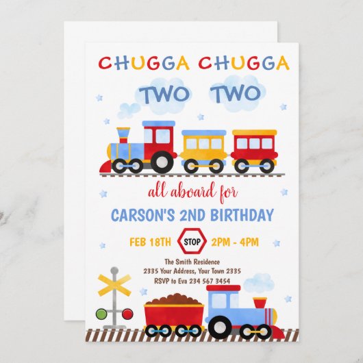 Train Birthday Invite Chugga Chugga Two Two Train Kaart (Voorkant / Achterkant)