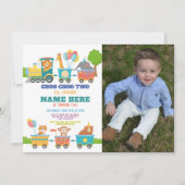 Train Birthday Party Choo Two Animal Foto Kaart (Voorkant)