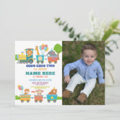 Train Birthday Party Choo Two Animal Foto Kaart (Staand voorkant)