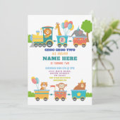 Train Birthday Party Choo Two Animal Invitation Kaart (Staand voorkant)