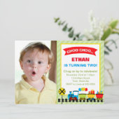Train Birthday Party Invitation 5x7 Card Kaart (Staand voorkant)