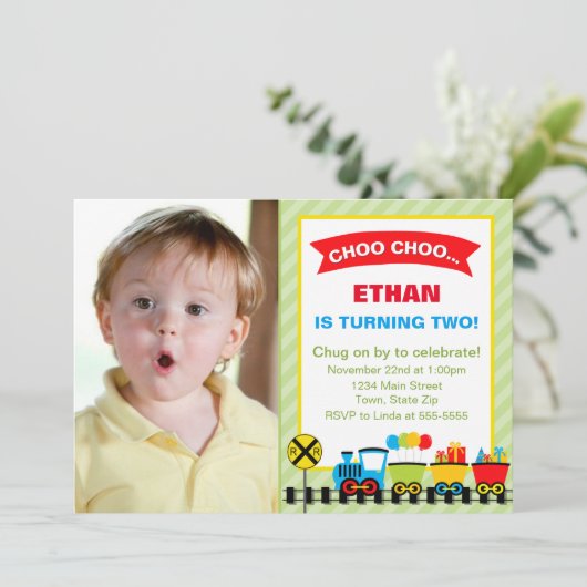 Train Birthday Party Invitation 5x7 Card Kaart (Staand voorkant)