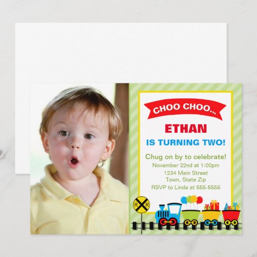 Train Birthday Party Invitation 5x7 Card Kaart (Voorkant / Achterkant)