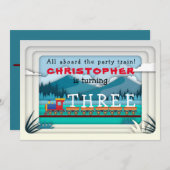 Train Birthday Party Invitation Add Name Boy (Voorkant / Achterkant)