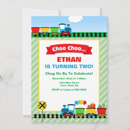 Train Birthday Party Invitation Choo Choo Kaart (Voorkant)