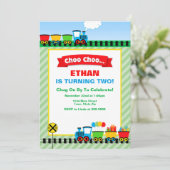Train Birthday Party Invitation Choo Choo Kaart (Staand voorkant)