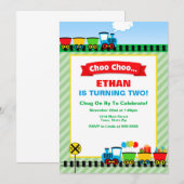 Train Birthday Party Invitation Choo Choo Kaart (Voorkant / Achterkant)