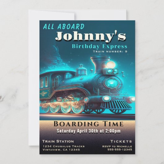 Train Birthday Party Invitation Kaart (Voorkant)