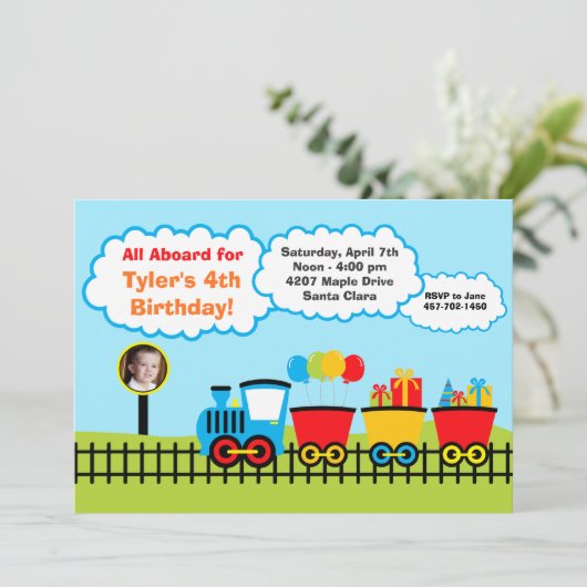 Train Birthday Party Invitation Kaart (Staand voorkant)