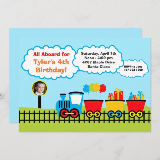 Train Birthday Party Invitation Kaart (Voorkant / Achterkant)