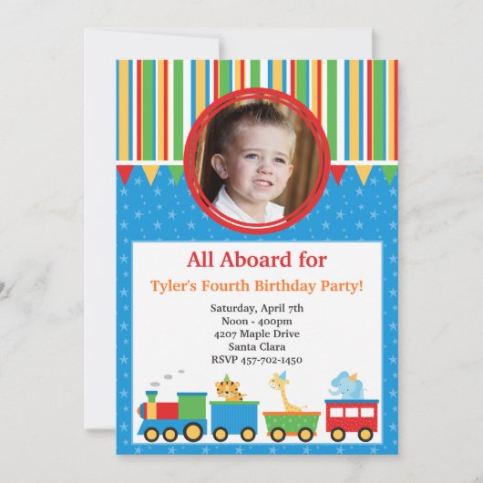 Train Birthday Party Invitation Kaart (Voorkant)