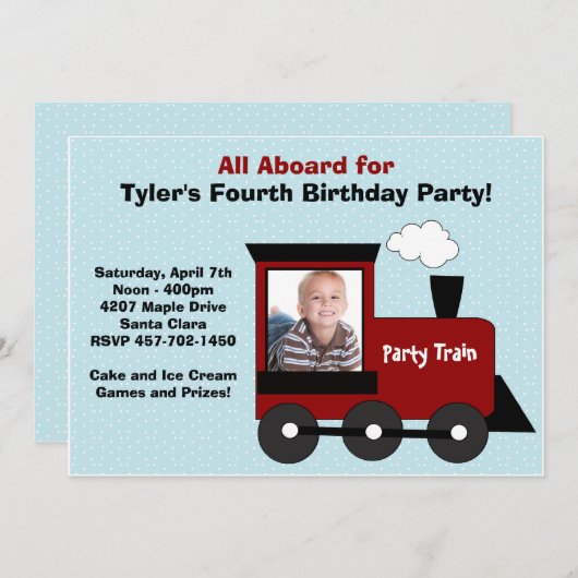 Train Birthday Party Invitation Kaart (Voorkant / Achterkant)
