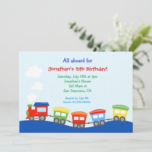 Train Birthday party Invitation Kaart (Staand voorkant)