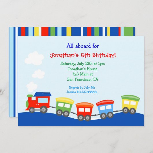 Train Birthday party Invitation Kaart (Voorkant / Achterkant)
