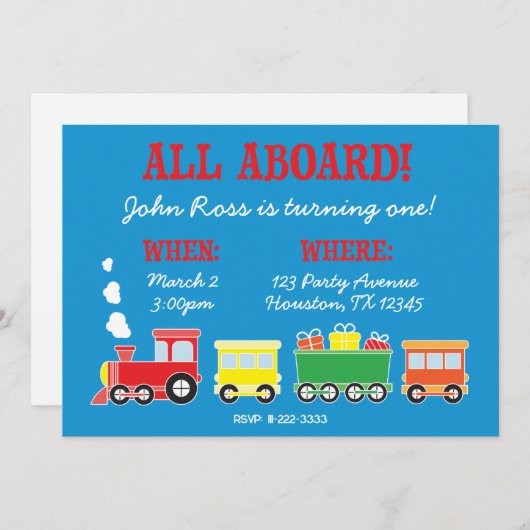 Train Birthday Party Invitation Kaart (Voorkant / Achterkant)