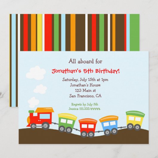 Train Birthday party Invitation Kaart (Voorkant / Achterkant)