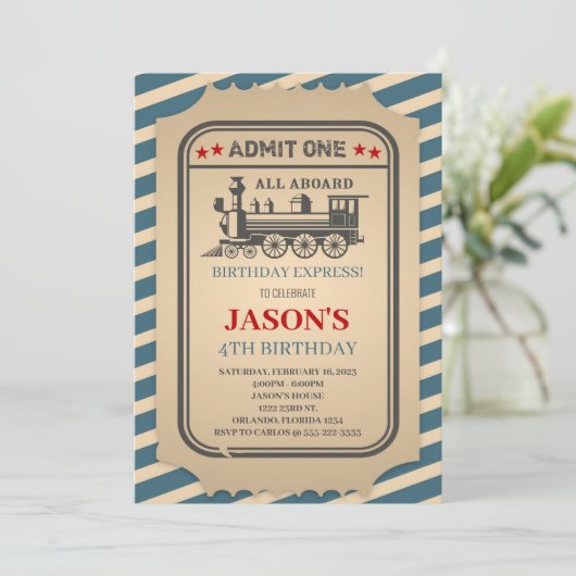 Train Birthday Party Kaart (Staand voorkant)