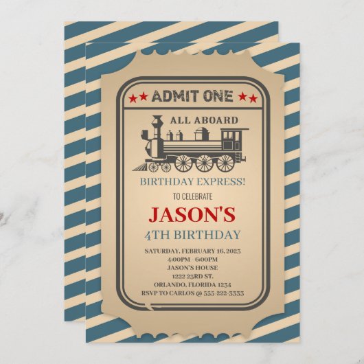 Train Birthday Party Kaart (Voorkant / Achterkant)