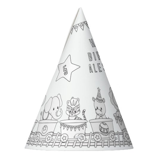 Train Birthday Party - Kleur uw eigen Pet Feesthoedjes (Links)