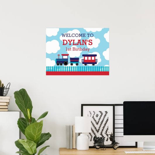 Train Birthday Welcome Poster (marine & Red) (Thuiskantoor)