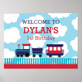 Train Birthday Welcome Poster (marine & Red)