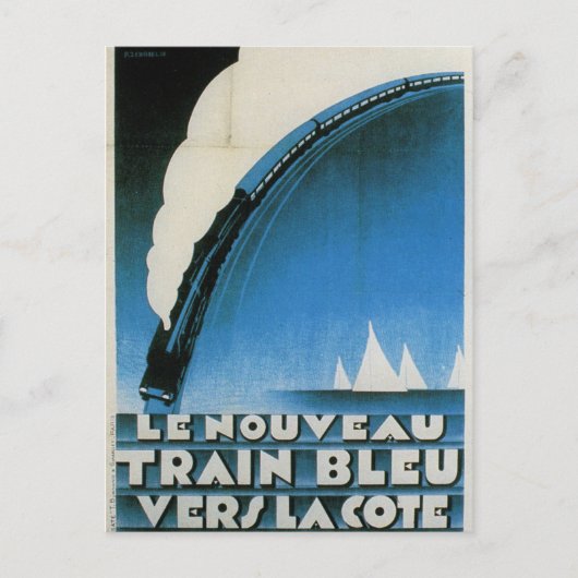 Train Bleu Cote D'Azur Frans Deco Travel Briefkaart (Voorkant)