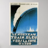 Train Bleu Cote D'Azur Frans Deco Travel Poster (Voorkant)