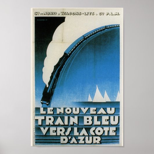Train Bleu Cote D'Azur Frans Deco Travel Poster (Voorkant)