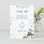 Train Blue Balloons Boy Whimsical Baby shower Bedankkaart (Staand voorkant)