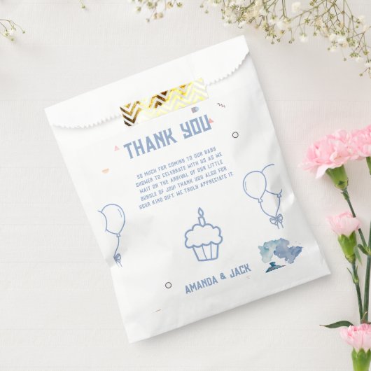 Train Blue Balloons Boy Whimsical Baby shower Bedankzakje (Gezegeld)