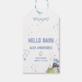 Train Blue Balloons Boy Whimsical Baby shower Cadeaulabel (Voorkant)