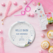 Train Blue Balloons Boy Whimsical Baby shower Papieren Bordje (Feest)