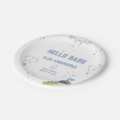 Train Blue Balloons Boy Whimsical Baby shower Papieren Bordje (Gekanteld)