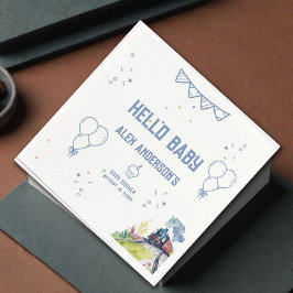 Train Blue Balloons Boy Whimsical Baby shower Servet