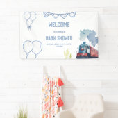 Train Blue Balloons Boy Whimsical Baby shower Spandoek (Insitu)