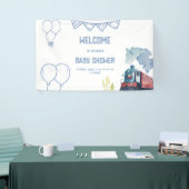 Train Blue Balloons Boy Whimsical Baby shower Spandoek (Beurs)