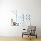 Train Blue Balloons Boy Whimsical Baby shower Wandkleed (In Situ (horizontaal))