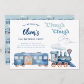 Train Blue Chuga Chuga Choo Choo Moderne verjaarda Kaart (Voorkant / Achterkant)