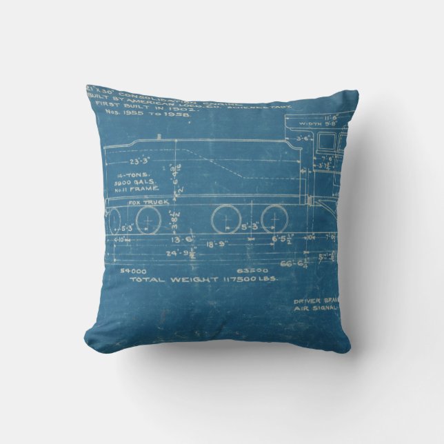 Train Blueprint Pillow Kussen (Voorkant)
