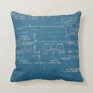 Train Blueprint Pillow Kussen