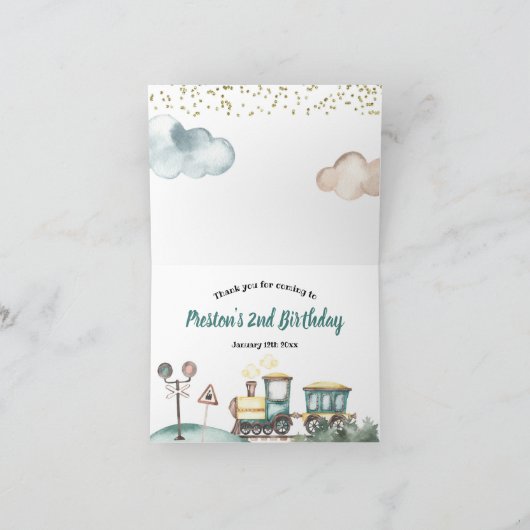 Train Boy 2e Verjaardag Dank u gevouwen Kaart (Binnen)