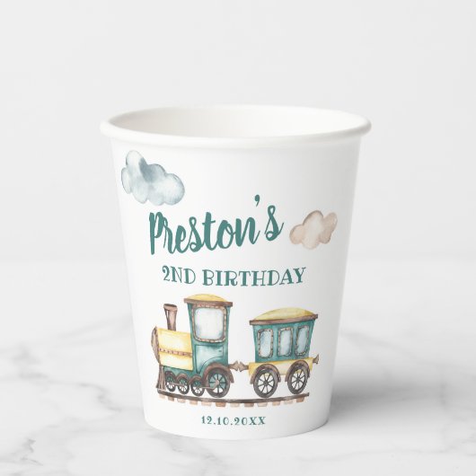 Train Boy 2e Verjaardag Paper Cup Thema Papieren Bekers (Voorkant)